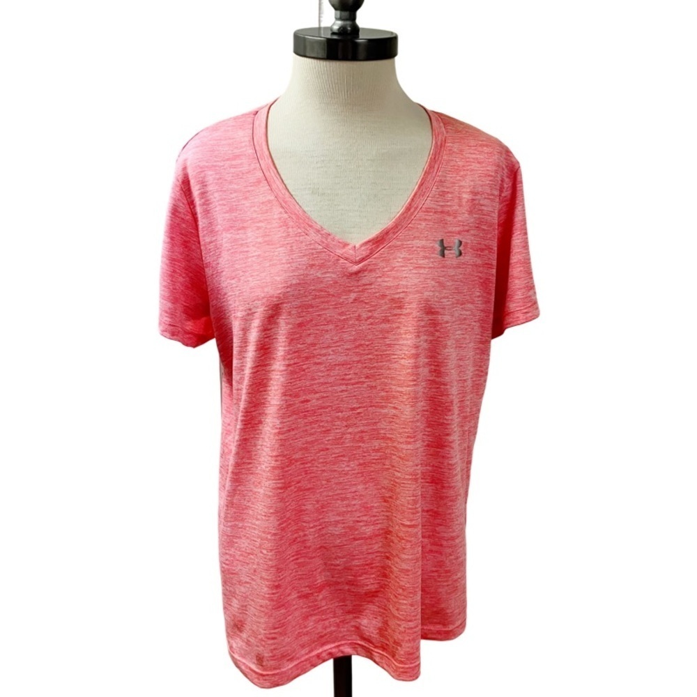 UNDER ARMOUR Heatgear Tech V-Neck Short Sleeve T-Shirt Women’s LARGE Coral